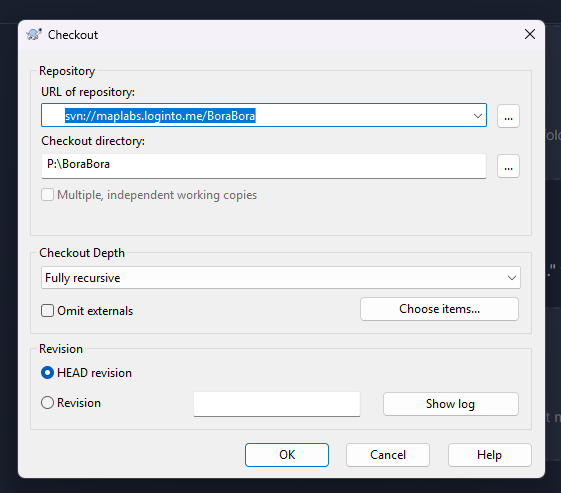 SVN Checkout dialog